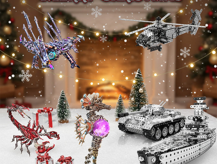 Christmas-themed DIY 3D puzzle Metal Kits collection - diverse metal model desktop toys, perfect funny table decor for holiday gifting