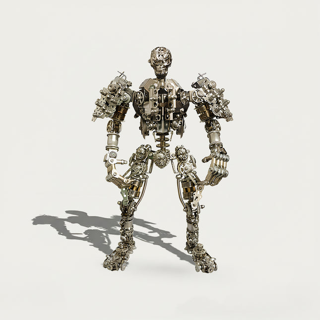 Highly detailed mechanical warrior metal model by Funny Table, a complex 3D puzzle and DIY project assembled from premium metal kits.