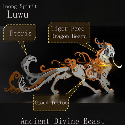 Design features of Luwu ancient divine beast 3D puzzle metal kits, showcasing the steam punk mech details.
