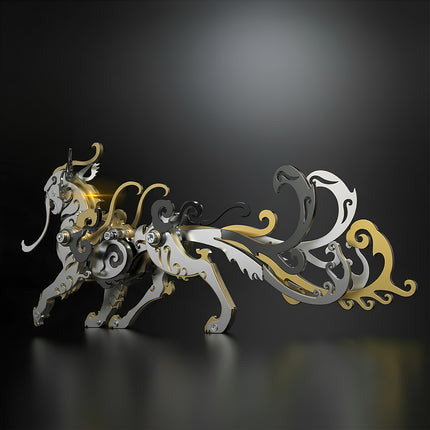 Full view of Luwu nine-tailed beast 3D puzzle metal kits, an intricate steampunk puzzle model made of premium metal pieces.