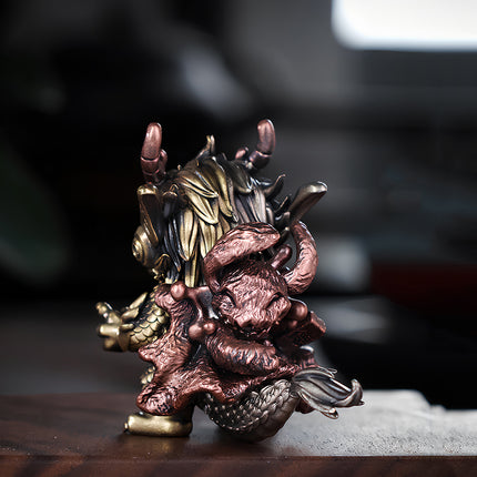 Rear view of a mechanical steampunk dragon showing metallic scales and detailed textures, a high-end metal model for collectors.