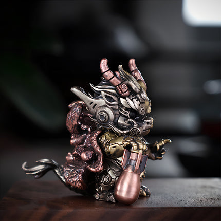 Profile of a steam punk mech creature with a copper finish, an interactive 3D puzzle Metal Kit with magnetic modular components.