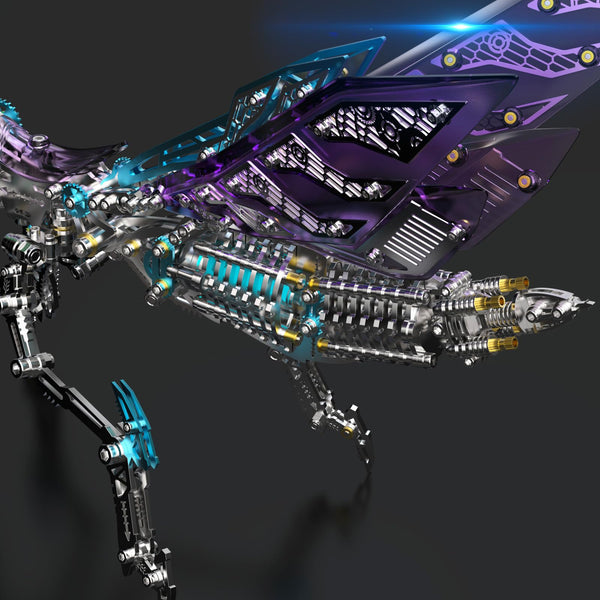 Precision laser-cut stainless steel parts forming the rear body of a DIY **metal model kit** mantis.