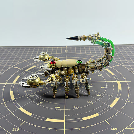 Challenging 3D puzzle Metal Kit of a robotic scorpion, featuring intricate steampunk puzzle details and industrial aesthetics.