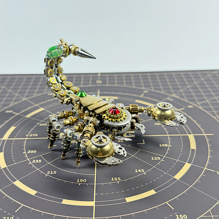 Intricate 3D puzzle Metal Kit of a robotic scorpion, a challenging steampunk puzzle for adults with articulated legs and claws.