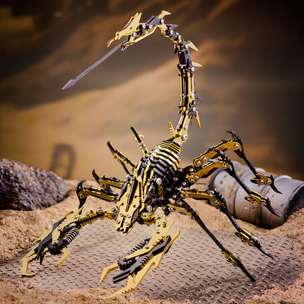 Completed 3D puzzle Metal Kits predator scorpion, an exquisite metal model with industrial gear accents for office decor.
