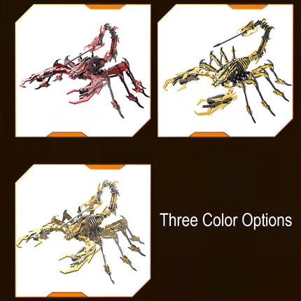 DIY 3D puzzle Metal Kits in three colors, an exquisite metal model scorpion collection available in multiple metallic finishes for hobbyists.