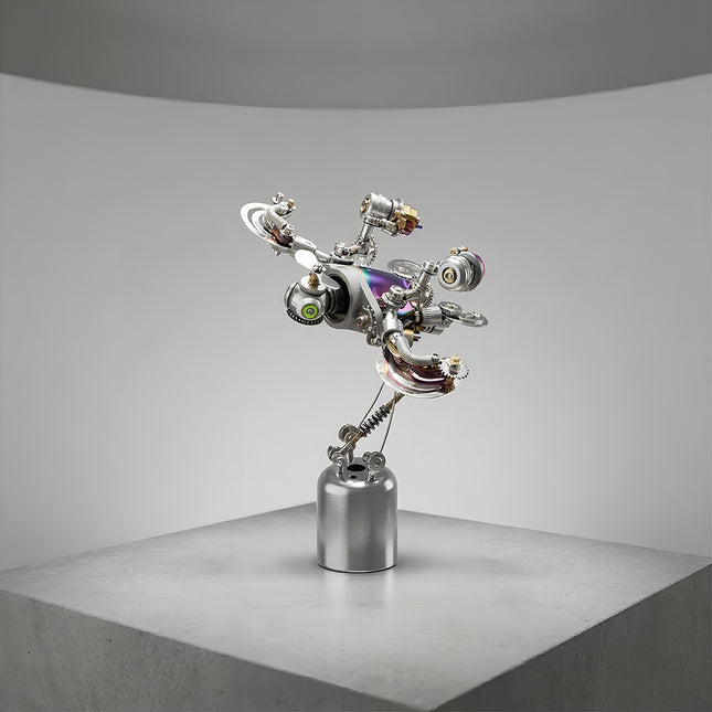 A stunning mechanical steampunk sea turtle 3D puzzle, meticulously crafted from metal kits, featuring intricate gears and moving parts, presented as a unique desktop sculpture or collectible metal model.