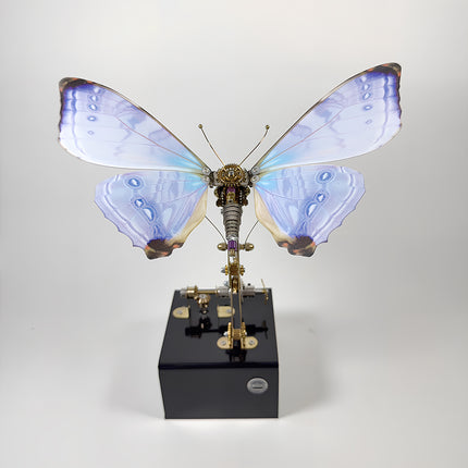 Electric dynamic steampunk mechanical butterfly model on a powered base from tablefunny.