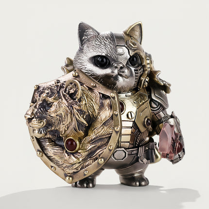 Unique steam punk mech cat knight with magnetic armor, an interactive 3D puzzle Metal Kit for adult collectors.