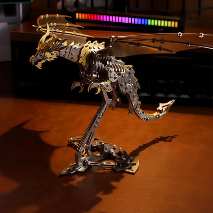 Challenging 3D puzzle Metal Kits featuring a winged dragon, exquisite DIY metal model project for adult hobbyists.