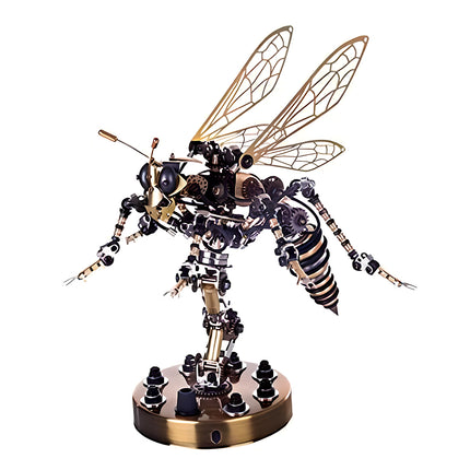 Mechanical steampunk hornet model with brass wings, 3D puzzle metal kits by TableFunny