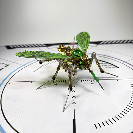 Challenging steampunk puzzle of a robotic mosquito, showcasing high-quality mechanical steampunk craftsmanship in this metal model.