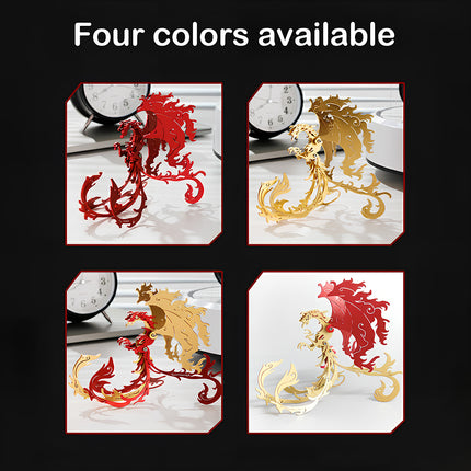 Product variant display showing four color options available for the mechanical steampunk phoenix 3D puzzle Metal Kits.