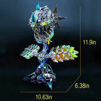 A colorful steam punk mech monster plant, a challenging DIY 3D puzzle Metal Kits for desk decor.