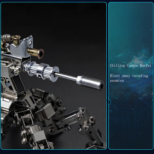 Detailed macro close-up of a mechanical steampunk puzzle heavy turret kit showcasing its striking cannon barrel design.