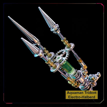 Detailed mechanical steampunk puzzle collectible weapon kit showcasing gear assemblies and sharp metallic styling.