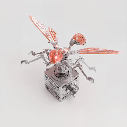 DIY mechanical steampunk puzzle of a pink metallic hornet insect, ideal for tablefunny tabletop collection.
