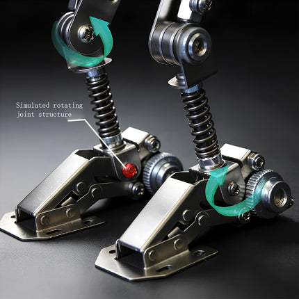 Detailed macro close-up graphic of a mechanical steampunk puzzle robot kit showcasing its simulated rotating joints and mechanical feet.