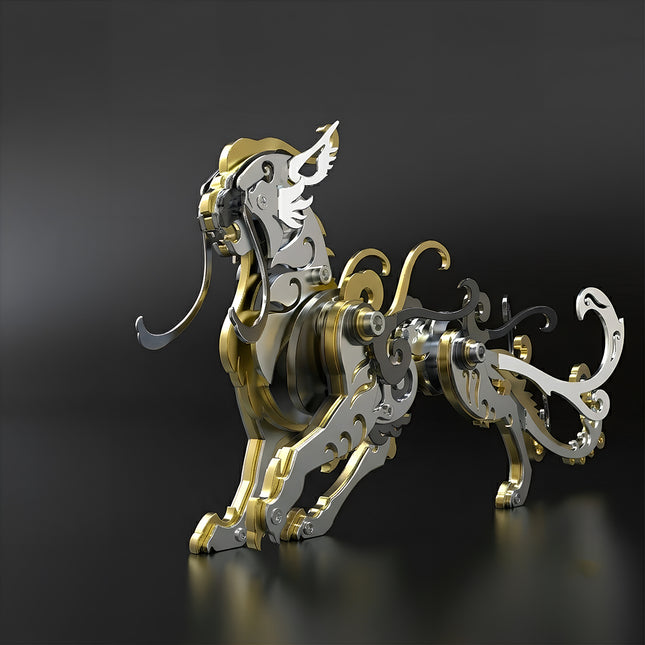 Mechanical steampunk puzzle of Luwu mythical tiger god, a collectible metal model desktop ornament.