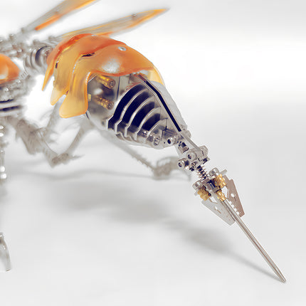 Intricate tail and stinger mechanism of an amber hornet from a mechanical steampunk puzzle collection for tablefunny.