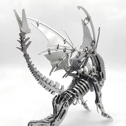 Clean e-commerce product image of a mechanical steampunk puzzle creature showcasing polished metal craftsmanship against a white backdrop.