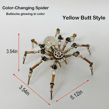 Intricate steampunk puzzle spider figurine with LED light, a detailed metal model and 3D puzzle Metal Kit for hobbyists.
