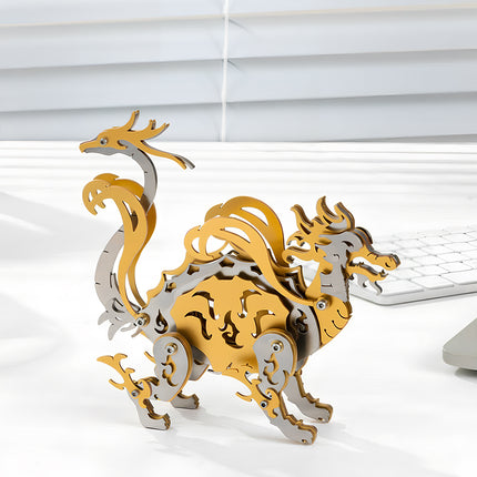 Side view of a completed mechanical steampunk Xuanwu tortoise built with 3D puzzle Metal Kits.