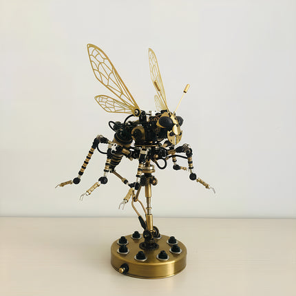 Detailed view of mechanical steampunk hornet model, 3D puzzle metal kits by TableFunny.