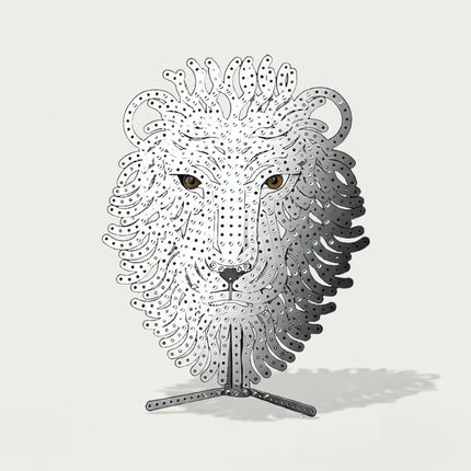 Majestic Metal Kits lion head 3D puzzle, a mechanical steampunk art piece for enthusiasts.