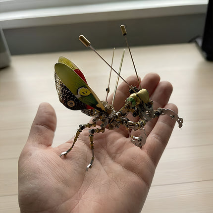Completed 3D puzzle Metal Kits grasshopper project, an exquisite palm-sized metal model for hobbyists and collectors.