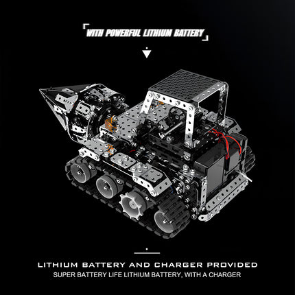 A mechanical drill vehicle metal model featuring a powerful lithium battery and charger, built from 3D puzzle Metal Kits as an amazing steampunk puzzle steam punk mech accessory.