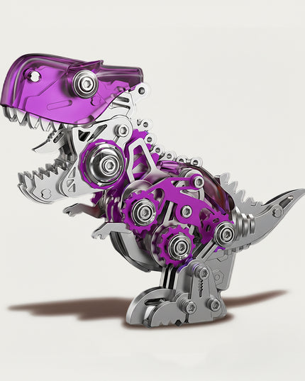 Mechanical Tyrannosaurus Rex 3D puzzle Metal Kit - A fascinating fun toy for dinosaur and mechanics enthusiasts, this DIY-assembled tabletop highlight presents a stylish, mechanical T-Rex design. It motivates you to create a piece of flair step by step. Beyond being a dynamic desktop ornament with striking purple and metallic details, it serves as an illuminating aid for kids to explore dinosaur anatomy and mechanical setups during assembly. It’s also a voguish touch for home offices.