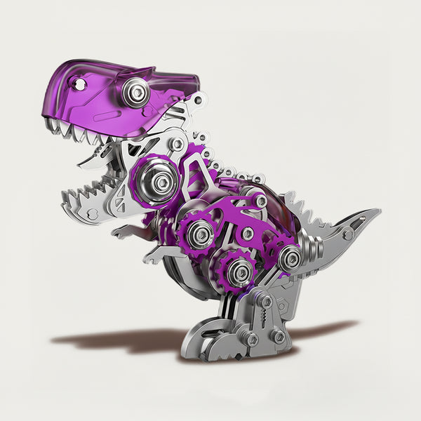 Mechanical Tyrannosaurus Rex 3D puzzle Metal Kit - A fascinating fun toy for dinosaur and mechanics enthusiasts, this DIY-assembled tabletop highlight presents a stylish, mechanical T-Rex design. It motivates you to create a piece of flair step by step. Beyond being a dynamic desktop ornament with striking purple and metallic details, it serves as an illuminating aid for kids to explore dinosaur anatomy and mechanical setups during assembly. It’s also a voguish touch for home offices.