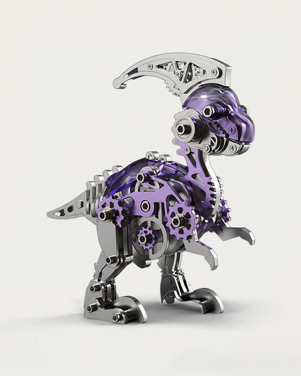 Mechanical Parasaurolophus 3D puzzle Metal Kit - An engaging fun toy for dinosaur and mechanics enthusiasts, this DIY-assembled desktop delight boasts an elaborate, mechanical Parasaurolophus structure. It encourages you to forge a piece of ingenuity step by step. Apart from being a lively desktop adornment with eye-catching purple and metallic accents, it functions as an enlightening tool for children to grasp dinosaur anatomy and mechanical frameworks while assembling. 