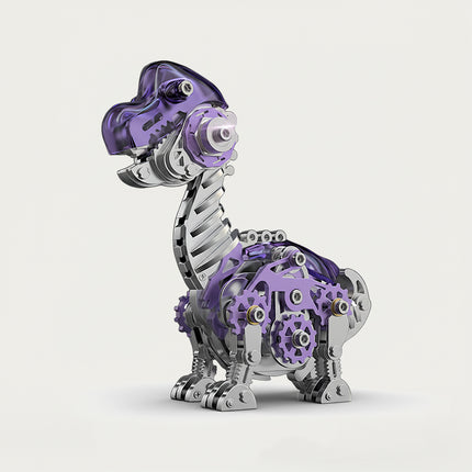 Mechanical Brachiosaurus 3D puzzle Metal Kit - A charming fun toy for dinosaur and mechanics lovers, this DIY assembled table funny piece features an intricate, mechanical Brachiosaurus design. It invites you to craft a piece of whimsy part by part. Beyond being a dynamic desktop ornament with striking purple and metallic details, it serves as an educational tool for kids to learn about dinosaur anatomy and mechanical structures during assembly. It’s also a stylish decor for home offices.