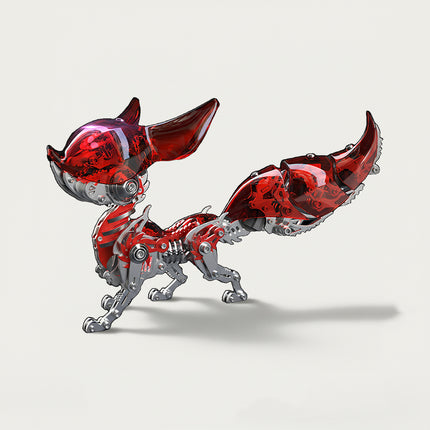 Mechanical Fox 3D puzzle Metal Kit - A vibrant fun toy for animal and mechanics lovers, this DIY assembled table funny piece features a striking, intricate, and mechanical fox design. It invites you to craft a piece of dynamism part by part, and the finished mechanical fox, with its bold red and metallic details, becomes a dynamic desktop ornament, making it a captivating fun toy full of mechanical charm.
