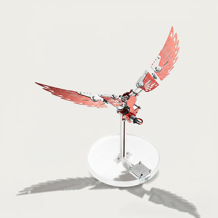 Table Funny 3D Puzzle Metal Kits Fold-Wing Machine Artwork - A striking kinetic creation for DIY enthusiasts, industrial/mechanical design lovers, and decor admirers, this piece from Table Funny is an elaborate fold-wing machine (with motion function) assembled from 3D puzzle metal kits. It features a red-and-silver metallic structure, articulated foldable wing segments (with gear details), a motorized core (for wing movement), and a clear circular stand base