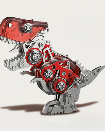Mechanical Tyrannosaurus Rex 3D puzzle Metal Kit - A gripping fun toy for dinosaur and mechanics lovers, this DIY-assembled tabletop focal point features a bold, mechanical T-Rex structure. It urges you to craft a piece of intensity gradually. Beyond being a dynamic desktop ornament with striking red and metallic details, it acts as an enriching tool for kids to grasp dinosaur anatomy and mechanical systems during assembly. It’s also a stylish accent for home offices.