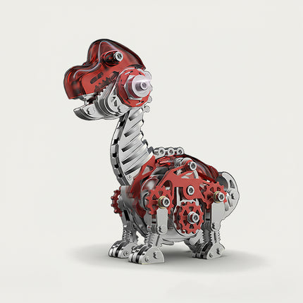 Mechanical Brachiosaurus 3D puzzle Metal Kit - A charming fun toy for dinosaur and mechanics lovers, this DIY assembled table funny piece features an intricate, mechanical Brachiosaurus design. It invites you to craft a piece of whimsy part by part. Beyond being a dynamic desktop ornament with striking red and metallic details, it serves as an educational tool for kids to learn about dinosaur anatomy and mechanical structures during assembly. It’s also a stylish decor for home offices