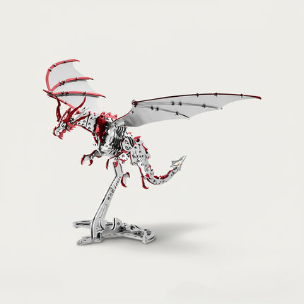 Mechanical Thunder Winged Dragon 3D puzzle Metal Kits - Embark on fun and challenging DIY assembly with vibrant metallic-red details, a dynamic and futuristic-fantasy premium metal model ideal for energetic game room decor, eye-catching display, and a thrilling accent piece for your funny table that fuses power with mechanical artistry