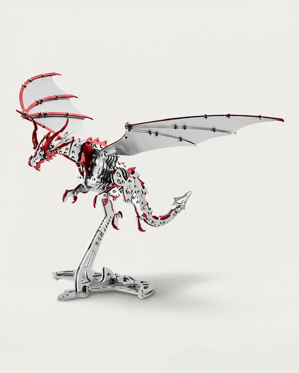 Mechanical Thunder Winged Dragon 3D puzzle Metal Kits - Embark on fun and challenging DIY assembly with vibrant metallic-red details, a dynamic and futuristic-fantasy premium metal model ideal for energetic game room decor, eye-catching display, and a thrilling accent piece for your funny table that fuses power with mechanical artistry