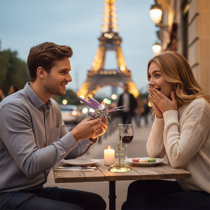 Surprising a partner with a collectible steampunk puzzle dragonfly in Paris, a high-quality mechanical steampunk metal model gift.