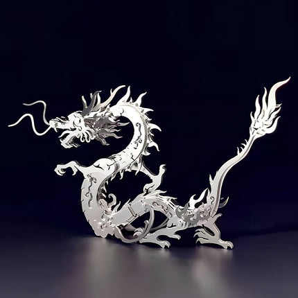 A mechanical steampunk inspired silver dragon sculpture, a premium steampunk puzzle for home decor.