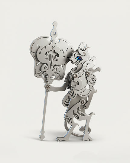 Iron Fan Elder 3D-Puzzle-Metallbausatz – Ein entzückendes DIY-Metallmodell für den Schreibtisch mit einem exquisit filigranen und eleganten silberfarbenen Kreaturendesign mit Edelsteinaugen. Dieses hochwertige Metallkunstwerk bietet sowohl Unterhaltung als auch Herausforderung beim Zusammenbau und ist ein wirklich einzigartiges Schreibtischornament.