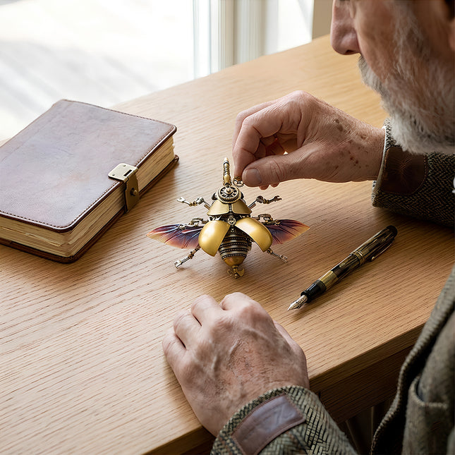 Experience the intricate DIY building process of a mechanical steampunk insect, a high-quality metal model and 3D puzzle Metal Kit from TableFunny.
