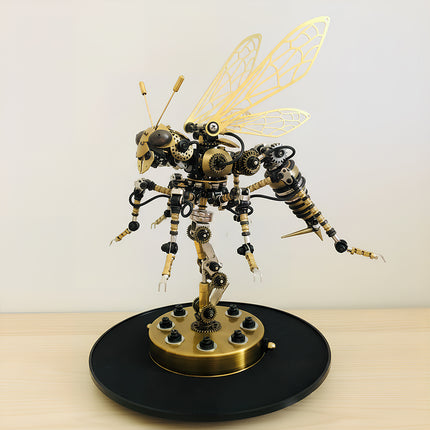 Mechanical steampunk hornet model on a luxury executive desk, 3D puzzle metal kits by TableFunny