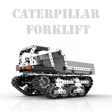 Studio product shot of the Tablefunny caterpillar forklift, featuring durable metal construction for steampunk puzzle and mechanical toy enthusiasts.