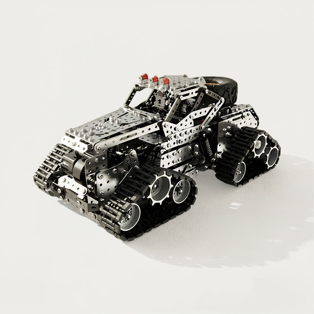 Clean studio shot of the Tablefunny steampunk puzzle crawler bigfoot metal model, designed for fans of 3D puzzle Metal Kits.