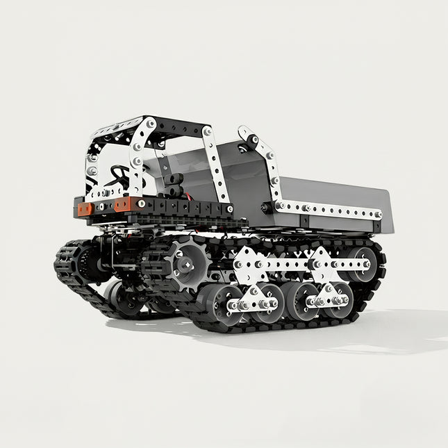 Studio shot of the Tablefunny crawler dump truck, a premier steampunk puzzle and metal model for enthusiasts of 3D puzzle Metal Kits.